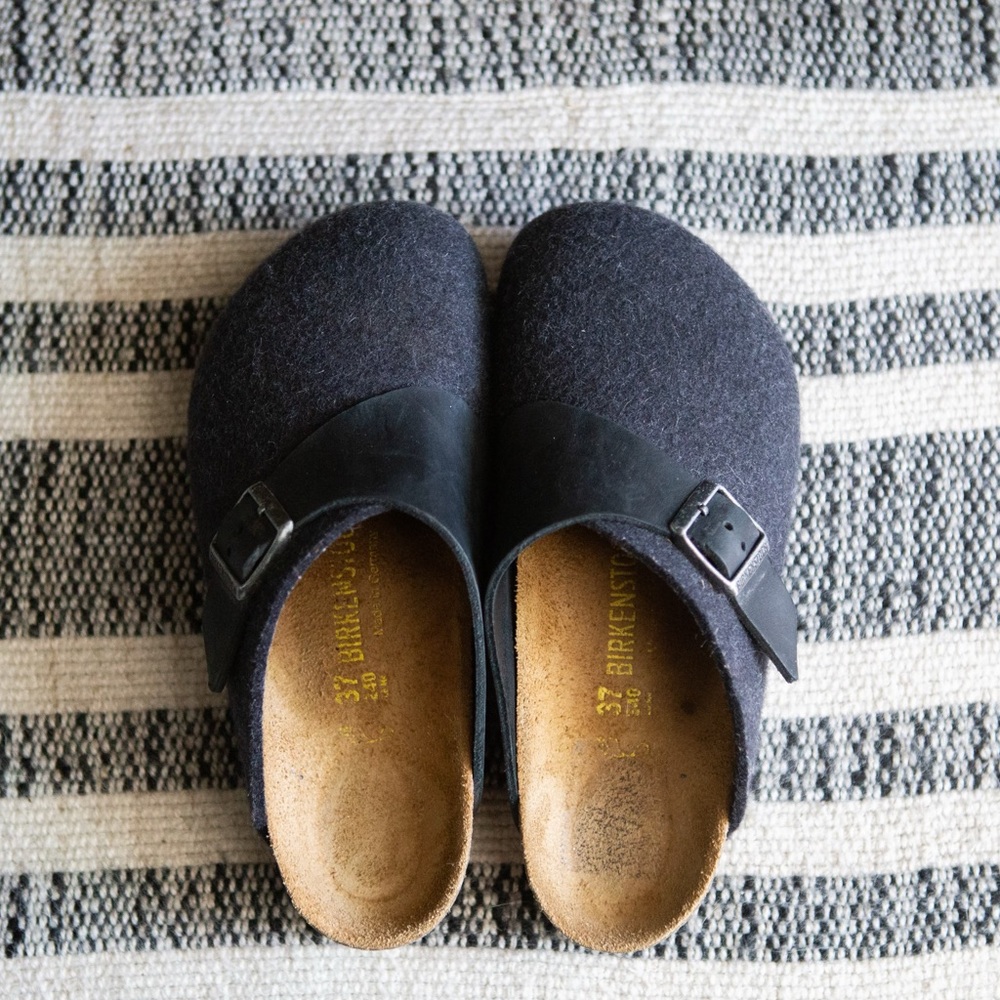 Birkenstock Wool / Felt Gray Clogs 37R